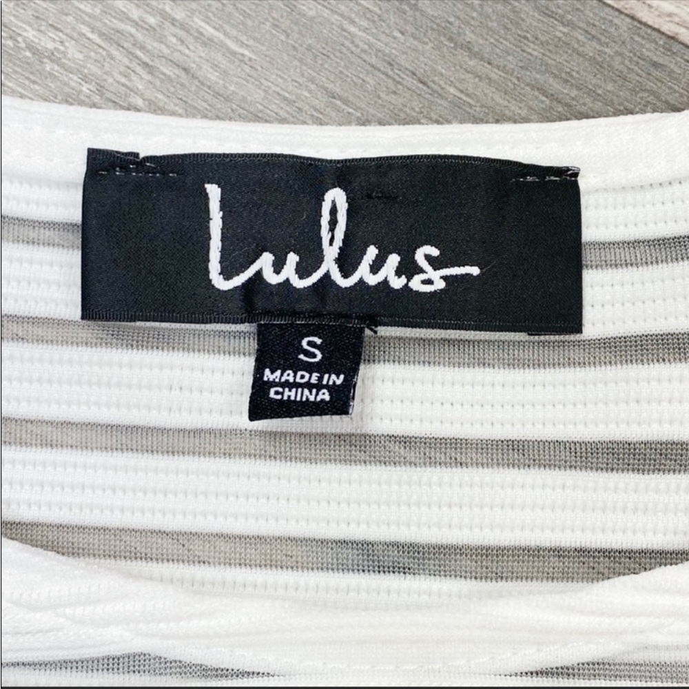 Lulus Sheer & Stripes Illusion Sleeveless Bodysuit Monochrome White Small - Picture 5 of 8